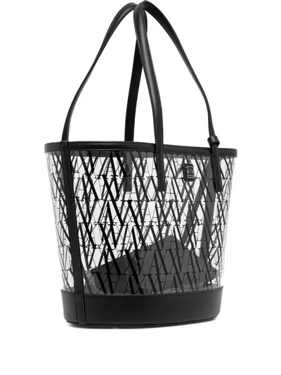 Armani Exchange All-over Logo Transparent Tote Bag In Black
