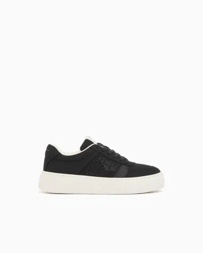Armani Exchange All-over Rhinestone Sneakers In Black
