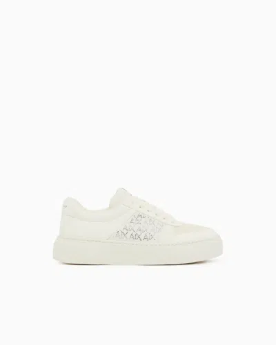 Armani Exchange All-over Rhinestone Sneakers In White