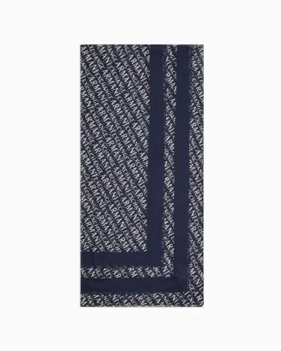 Armani Exchange Allover Logo Patterned Scarf In Blue