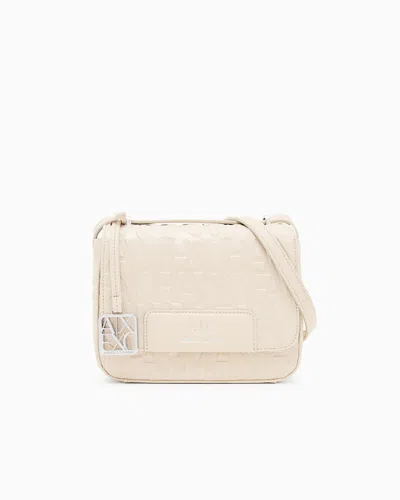 Armani Exchange Allover Logo Shoulder Bag In Sand