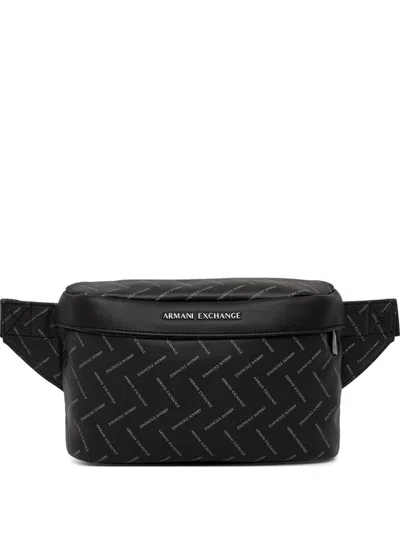 Armani Exchange All-over Logo-print Belt Bag In Black
