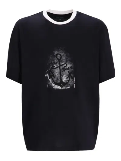 Armani Exchange Anchor-print Cotton T-shirt In Black