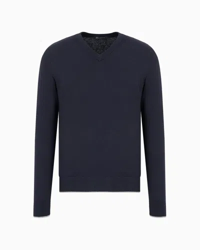 Armani Exchange Asv Cotton V-neck Sweater In Navy Blue