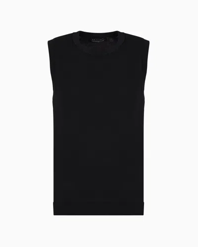 Armani Exchange Asv Monogram Patch Recycled Knit Top In Black