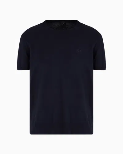 Armani Exchange Organic Cotton Knit T-shirt In Navy Blue