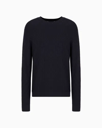 Armani Exchange Asv Tone-on-tone Logo Crewneck Sweater In Navy Blue