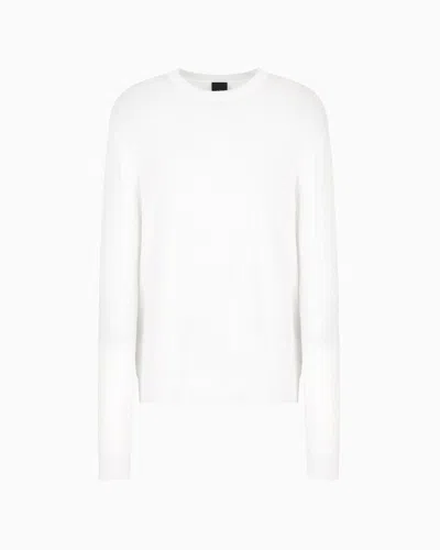 Armani Exchange Asv Tone-on-tone Logo Crewneck Sweater In White