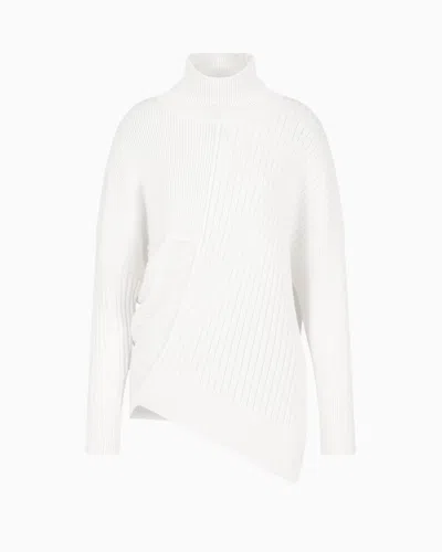 Armani Exchange Asymmetrical High Neck Knitted Sweater In White