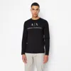 Armani Exchange Blue Cotton Long Sleeve In Black