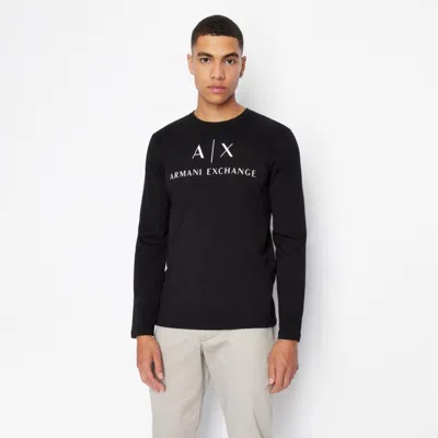 Armani Exchange Blue Cotton Long Sleeve In Black