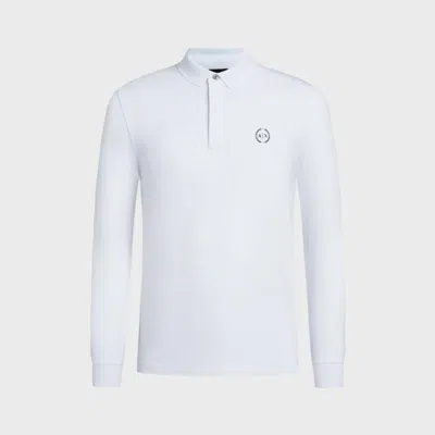 Armani Exchange Long Sleeve Logo Pique Polo Shirt In White