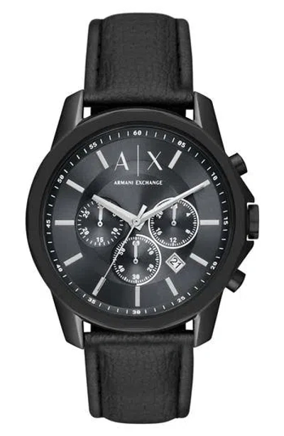 Armani Exchange Ax  Chronograph Leather Watch, 44mm In Black