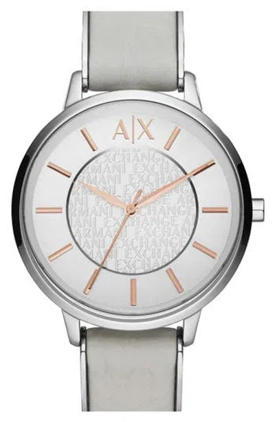 Armani Exchange Ax  Leather Strap Watch, 38mm In Pale Grey/silver