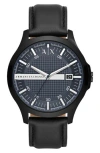 Armani Exchange Ax  Quartz Leather Strap Watch, 46mm In Black