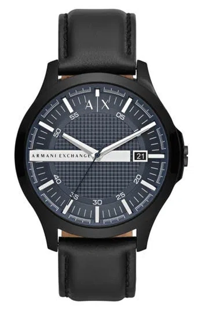 Armani Exchange Ax  Quartz Leather Strap Watch, 46mm In Black