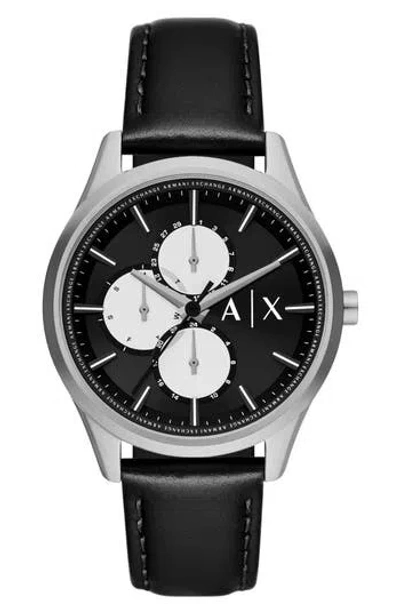 Armani Exchange Ax  Three Hand Quartz Leather Strap Watch, 42mm In Silver