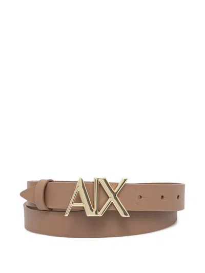 Armani Exchange Ax Logo-buckle Leather Belt In Brown