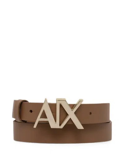 Armani Exchange Ax Logo-plaque Belt In Brown