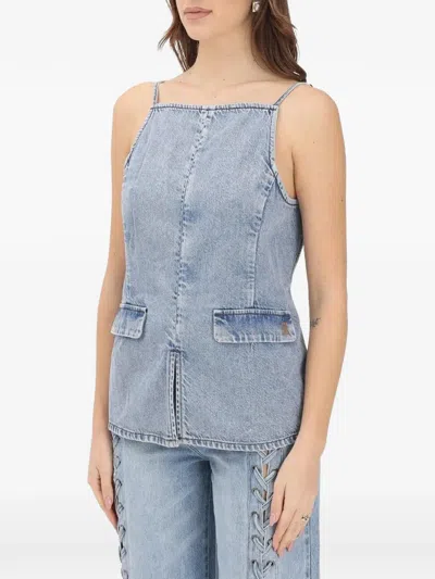 Armani Exchange Backless Flap-pocket Top In Blue