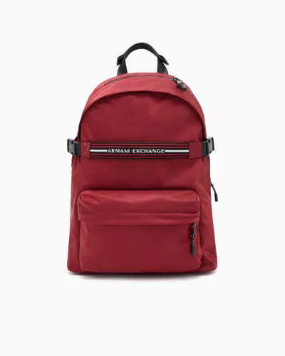 Armani Exchange Backpack With Logo Stripe In Burgundy