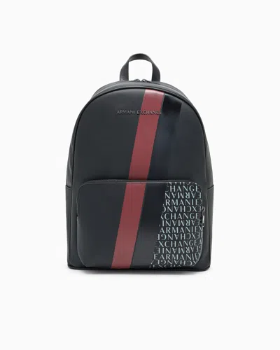 Armani Exchange Backpack With Monogram And Stripes In Black