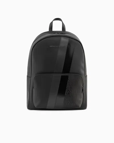 Armani Exchange Backpack With Monogram And Stripes In Black