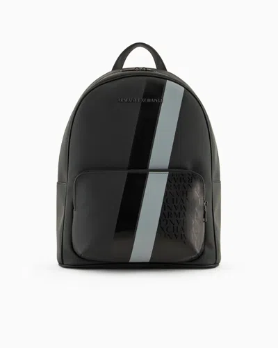 Armani Exchange Backpack With Monogram And Stripes In Black