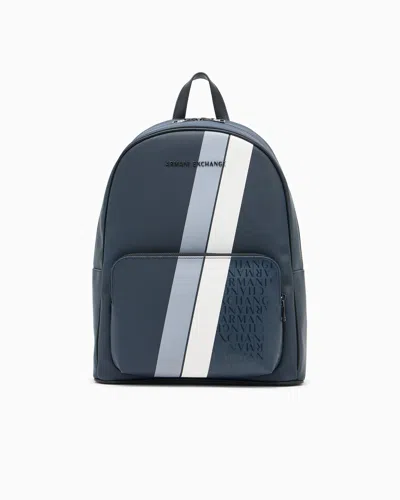 Armani Exchange Backpack With Monogram And Stripes In Blue