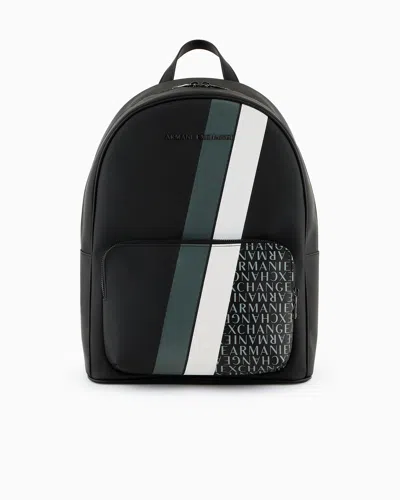 Armani Exchange Backpack With Monogram And Stripes In Green