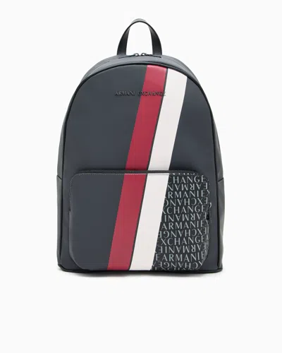 Armani Exchange Backpack With Monogram And Stripes In Grey