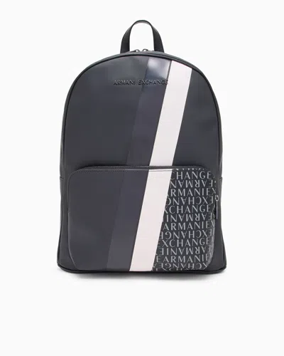 Armani Exchange Backpack With Monogram And Stripes In Navy Blue