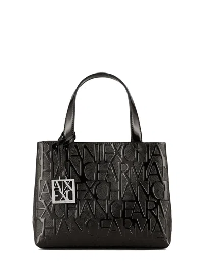 Armani Exchange Shopper Bag With Lettering Logo Print All-over In Black