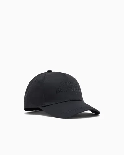 Armani Exchange Baseball Cap In Cotton Twill With Front Logo And Curved Brim In Black