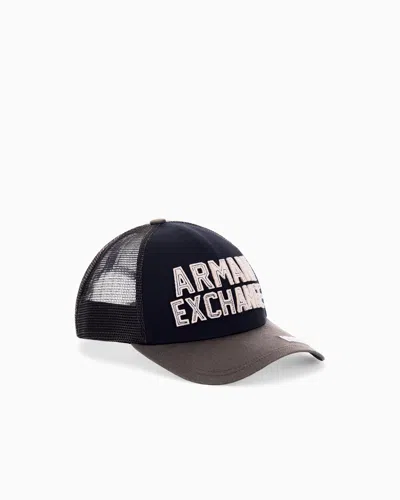 Armani Exchange Baseball Hat In Cotton Twill In Black