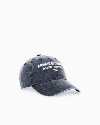 Armani Exchange Baseball Hat In Cotton Twill With In Blue