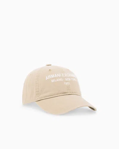 Armani Exchange Baseball Hat In Cotton Twill With In Neutral