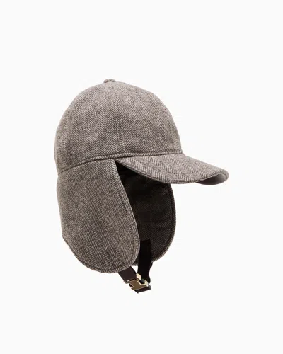Armani Exchange Baseball Hat In Recycled Herringbone Wool Blend In Brown