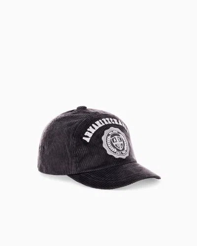 Armani Exchange Baseball Hat In Stretch Cotton Corduroy In Brown