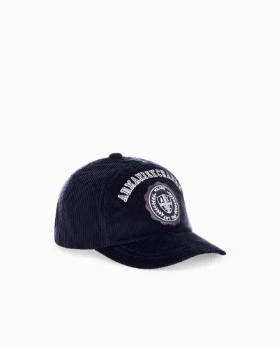 Armani Exchange Baseball Hat In Stretch Cotton Corduroy In Navy Blue
