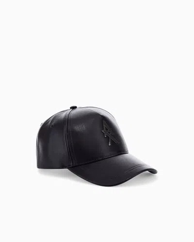 Armani Exchange Baseball Hat With Regular Fit In Eco Leather In Black