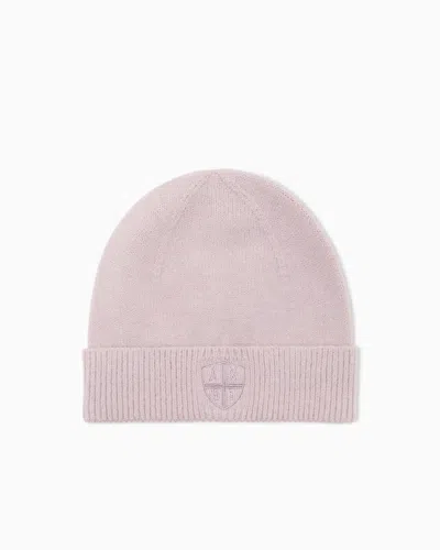 Armani Exchange Beanie Hat In Knitted Fabric In Pink