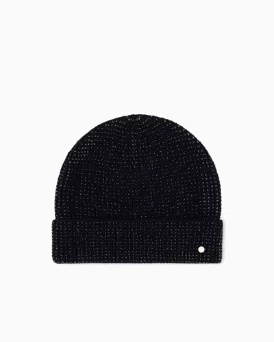 Armani Exchange Beanie Hat In Knitted Fabric In Black