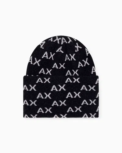 Armani Exchange Beanie Hat Viscose Blend In Black