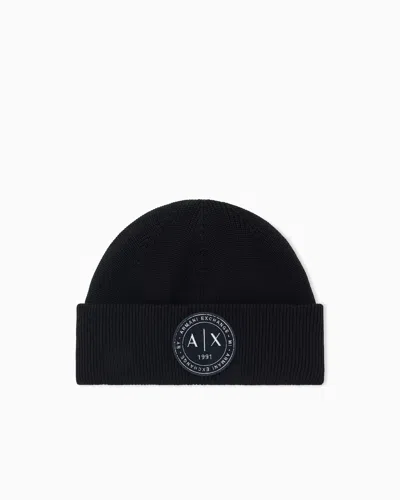 Armani Exchange Beanie Hat Wool-cotton Mix In Black