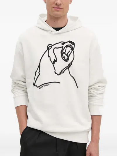 Armani Exchange Bear-embroidered Hoodie In White