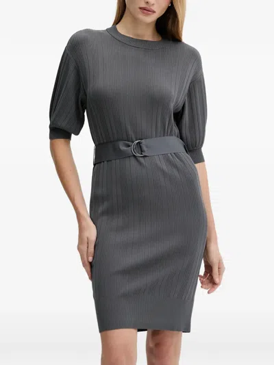 Armani Exchange Belt-detail Mini Dress In Gray