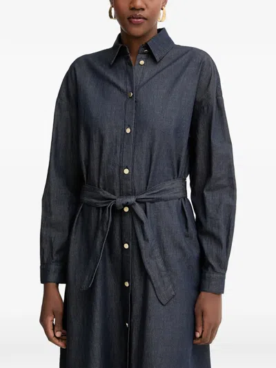 Armani Exchange Belted Button-down Midi Shirt Dress In Blue