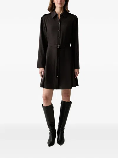 Armani Exchange Belted Epaulette Shirt Mini Dress In Brown