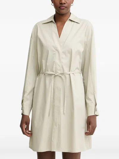 Armani Exchange Belted Long-sleeve Mini Shirt Dress In Neutral